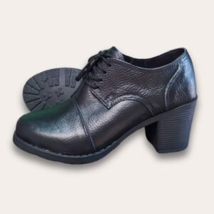 Zapato con Puntera y Plataforma en Piel Graneada para Mujer